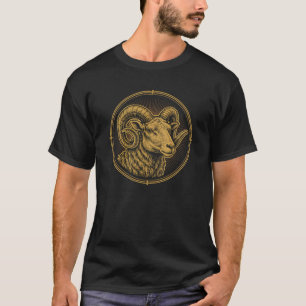Golden Ram Head Aries Emblem Navy Blue Crest T-Shirt