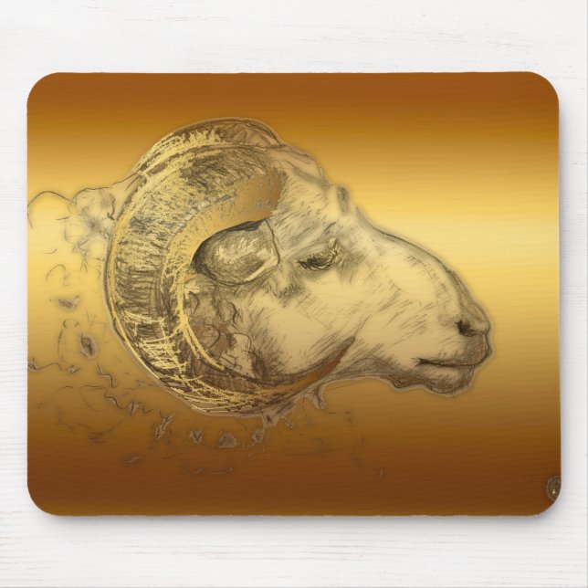 Golden Ram or Aries Chinese Western Zodiac MouseP Mouse Mat (Front)