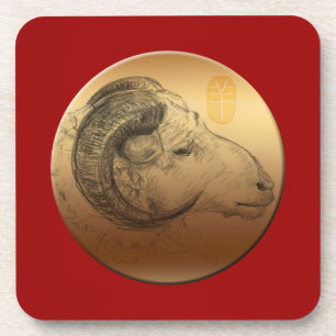 Golden Ram Year Chinese Astrology Zodiac Coaster