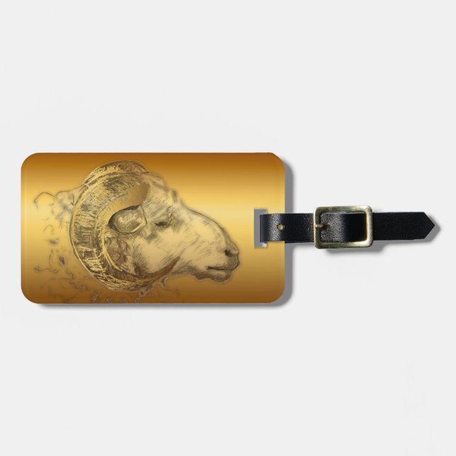 Golden Ram Year Chinese Zodiac Aries Luggage Tag (Front Horizontal)