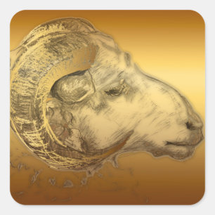 Golden Ram Year Chinese Zodiac Aries Square Stick Sticker