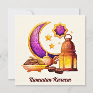 Golden Ramadan Kareem  with lantern and stars Holiday Card
