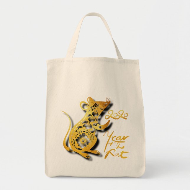 Golden Rat Papercut Chinese New Year 2020 GTB Tote Bag (Front)
