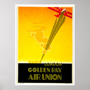 Golden Ray Vintage Paris London Travel Ad Poster