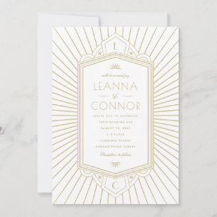 Golden Rays Initials Art Deco Wedding Invitation