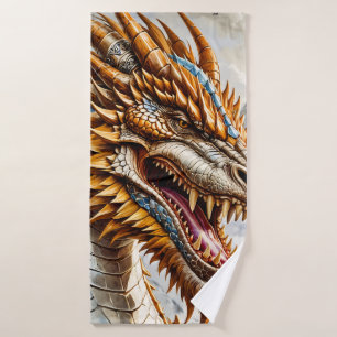 Golden Realistic Dragon Poster Bath Towel