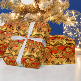 Golden red African traditional art Wrapping Paper