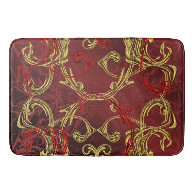 golden, red and black shiny festive coloured bath mat (Front)