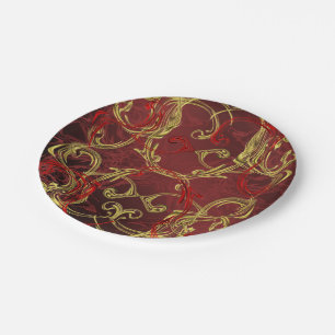 golden, red and black shiny festive coloured paper plate