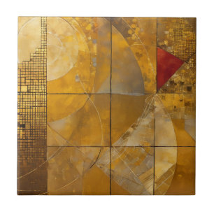 Golden, Red and Blue Geometric Heaven Tile