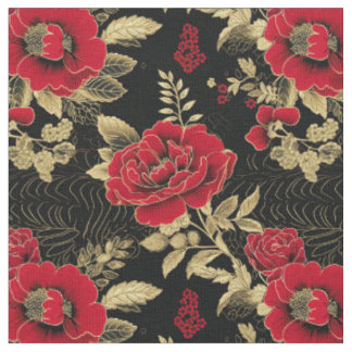 Golden Red Bloomwork Fabric