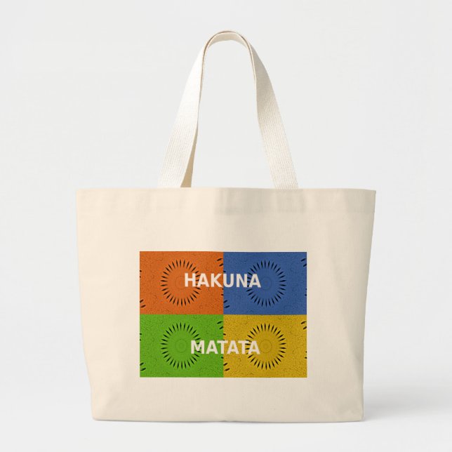 Golden Red Blue Green Hakuna Matata Large Tote Bag (Front)