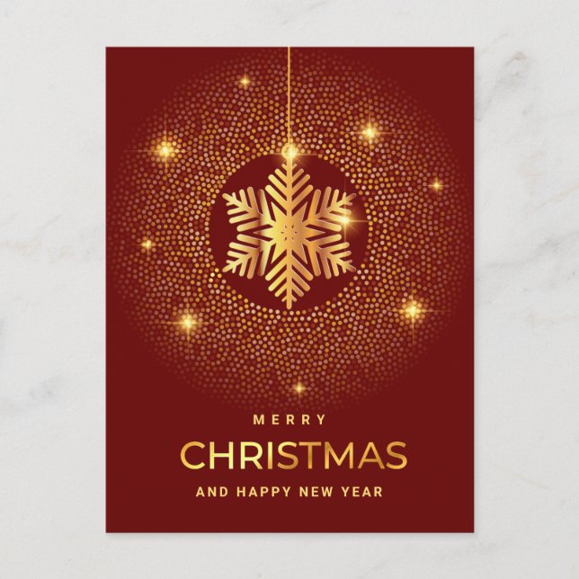 Golden Red Christmas Ornament Corporate Greeting Holiday Postcard (Front)