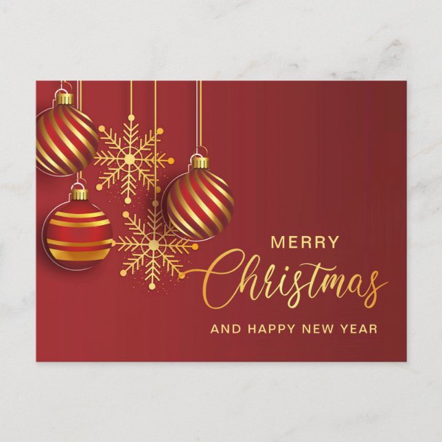 Golden Red Christmas Ornament Corporate Greeting Holiday Postcard (Front)