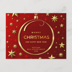 Golden Red Christmas Ornament Corporate Greeting Postcard