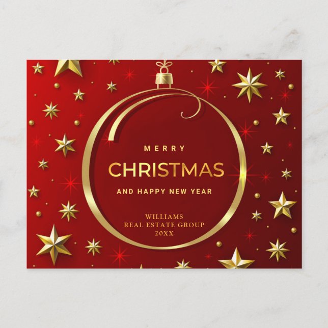 Golden Red Christmas Ornament Corporate Greeting Postcard (Front)