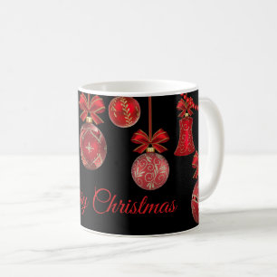 Golden Red Christmas Ornaments Black Coffee Mug