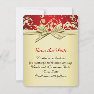Golden Red Elegant Damask Dream Save the date