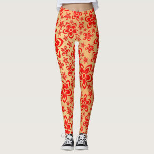 Golden Red floral art Leggings