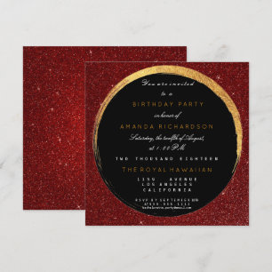 Golden Red Glitter Geometric Vip Birthday Party Invitation