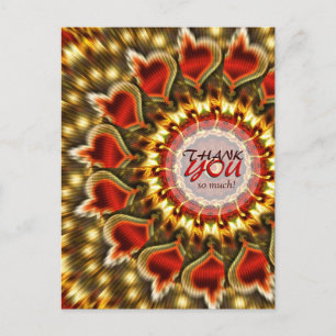 Golden Red Hearts Thank You Postcard
