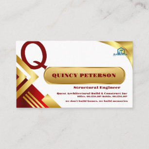 Golden & Red Layers Monogram Initial Founder CEO Business Card