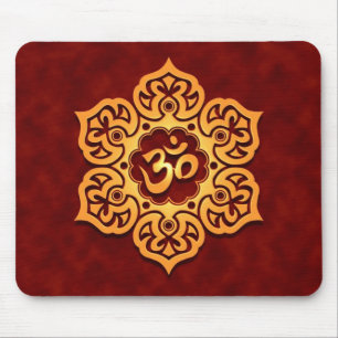 Golden Red Lotus Flower Om Mouse Mat