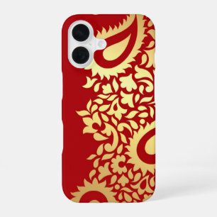 Golden Red Paisleys Indian iPhone 16 Case