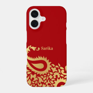 Golden Red Paisleys Indian iPhone 16 Case
