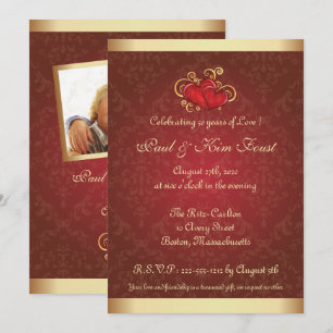 Golden Red Photo 50th Wedding Anniversary Invite