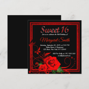 Golden red rose sweet 16 invitation v2