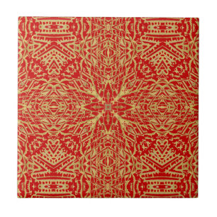 Golden red star geometric design bright beautiful tile