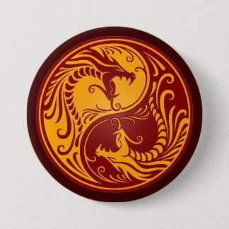 Golden Red Yin Yang Dragons 7.5 Cm Round Badge
