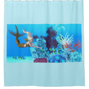 Golden Reef Mermaid Shower Curtain