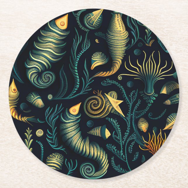 Golden Reefs Round Paper Coaster (Front)