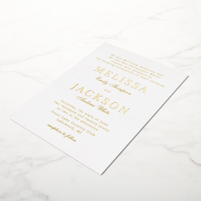 Golden Refined Classic Wedding  Foil Invitation (Rotated)