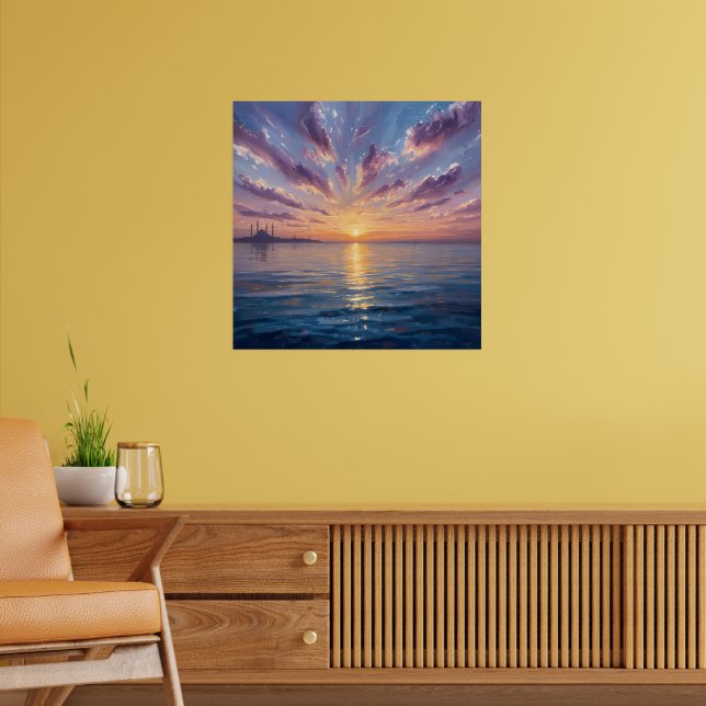 Golden Reflections – Istanbul Sunset Watercolor Ar Poster (Living Room 2)