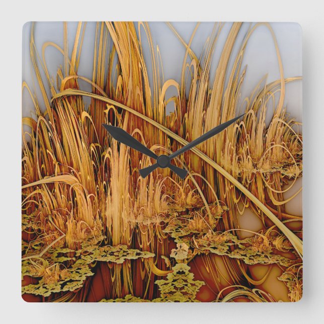 Golden Reflections Square Wall Clock (Front)