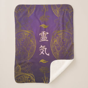 Golden Reiki Healing Symbols with lotus Sherpa Blanket