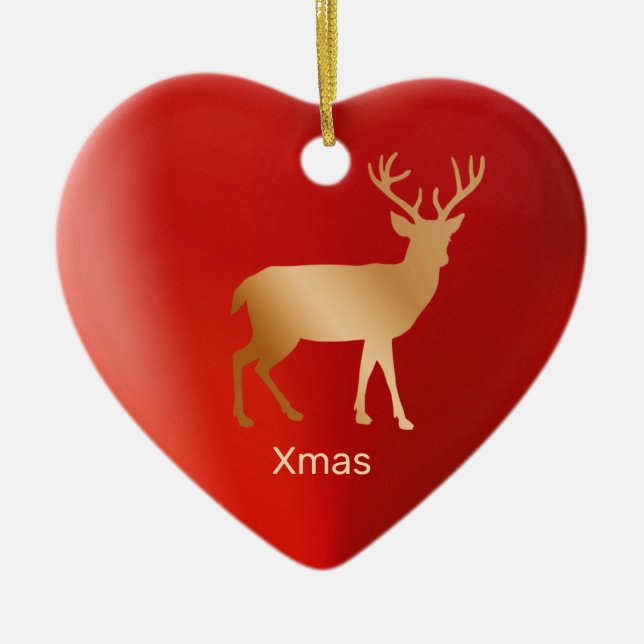 Golden reindeer and calligraphy ceramic tree decoration (Front)