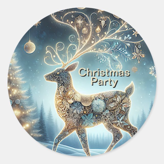 Golden Reindeer Christmas Ornaments Blue Sky Classic Round Sticker