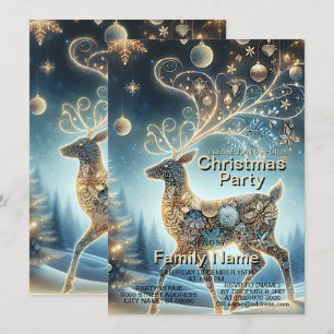 Golden Reindeer Christmas Ornaments Blue Sky  Invitation