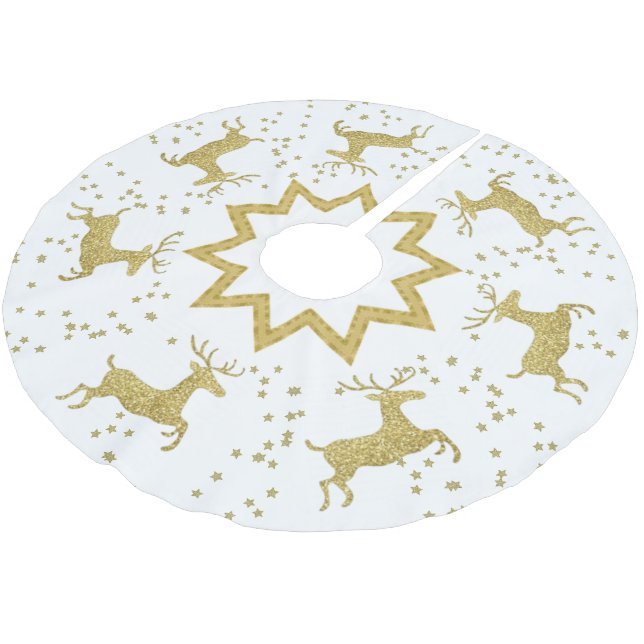Golden Reindeer Christmas Tree Skirt (Angled)