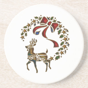 Golden Reindeer Drink Coaster