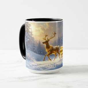Golden Reindeer Golden Sleigh Holiday Mug