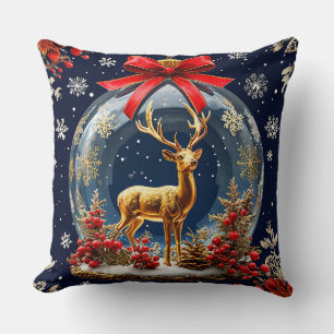 Golden Reindeer Inside Christmas Ornament Globe Cushion
