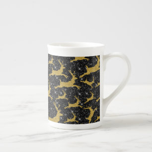 Golden Reindeer Merry Christmas Xmas Holiday Black Bone China Mug