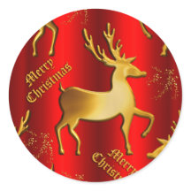 Golden Reindeer on Red Christmas