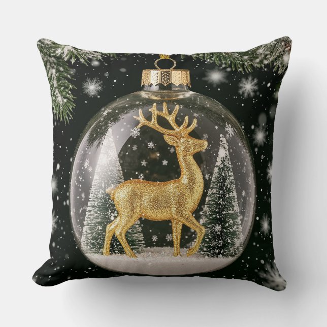 Golden Reindeer Ornament Cushion (Front)