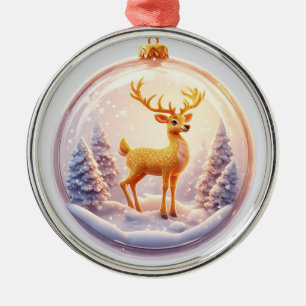 Golden Reindeer Ornament in a Snowy Christmas Glas